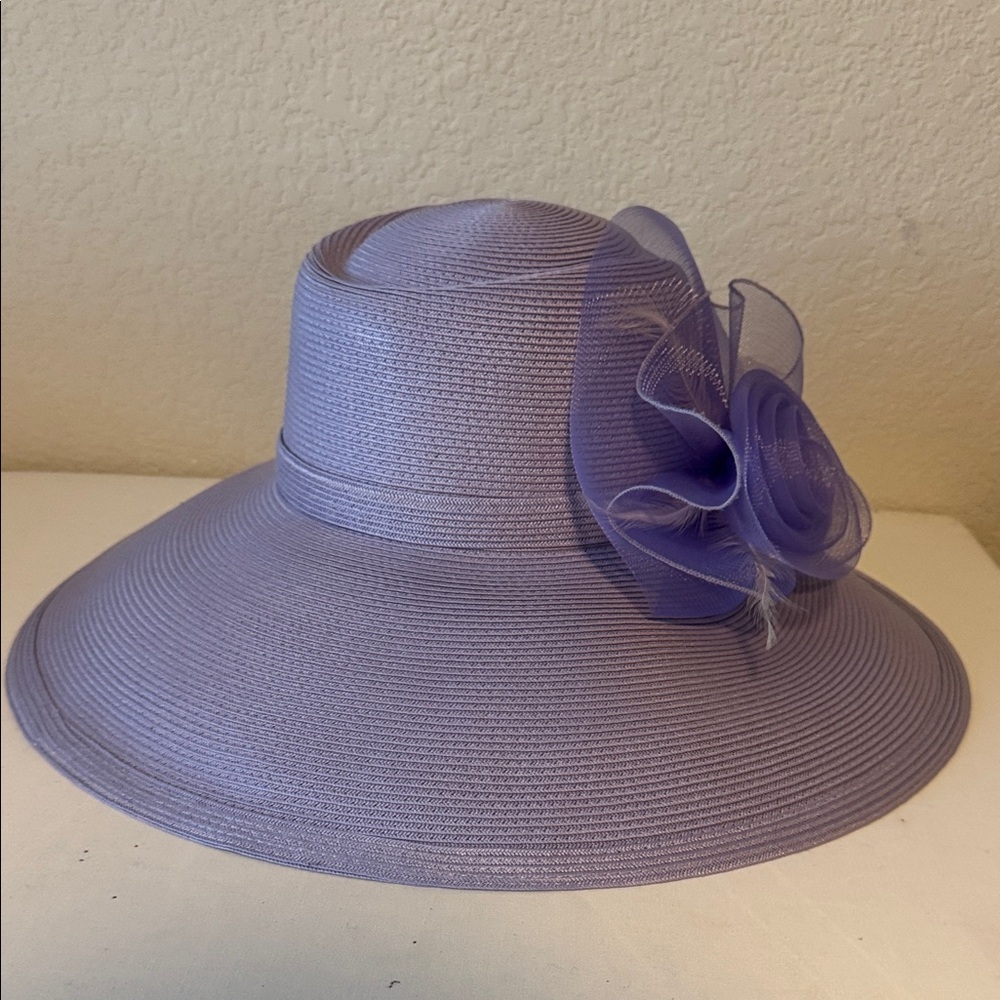 August Hats Lavender Wide Brim with Floral Detail